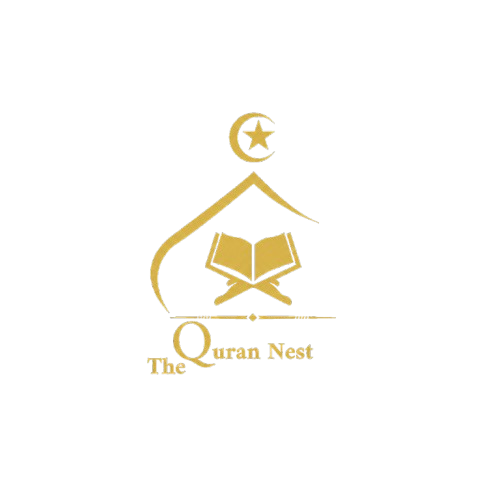 The Quran Nest official logo - Golden minimalist mosque and open Quran icon on a White background